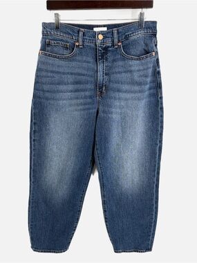 Evereve Ever Vintage High Rise Barrel Jeans Dark Blue Wash Cropped Size 31